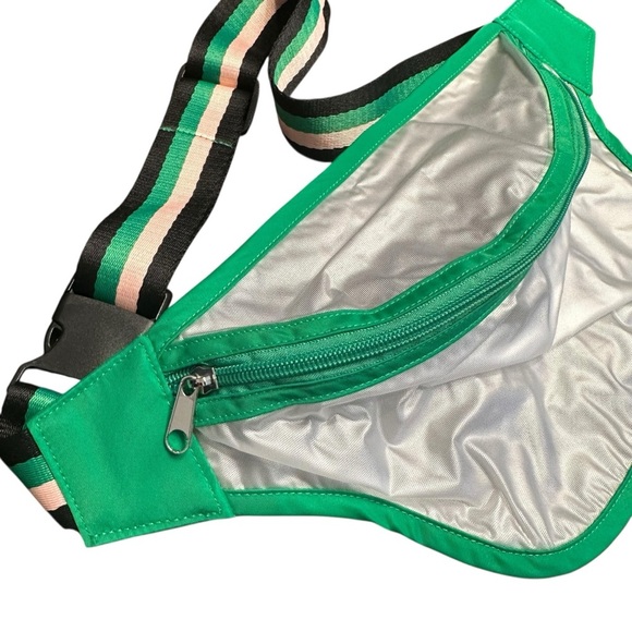 Vintage Frosted Clear See Through and Green Fanny Pack with Striped Strap - Picture 3 of 4
